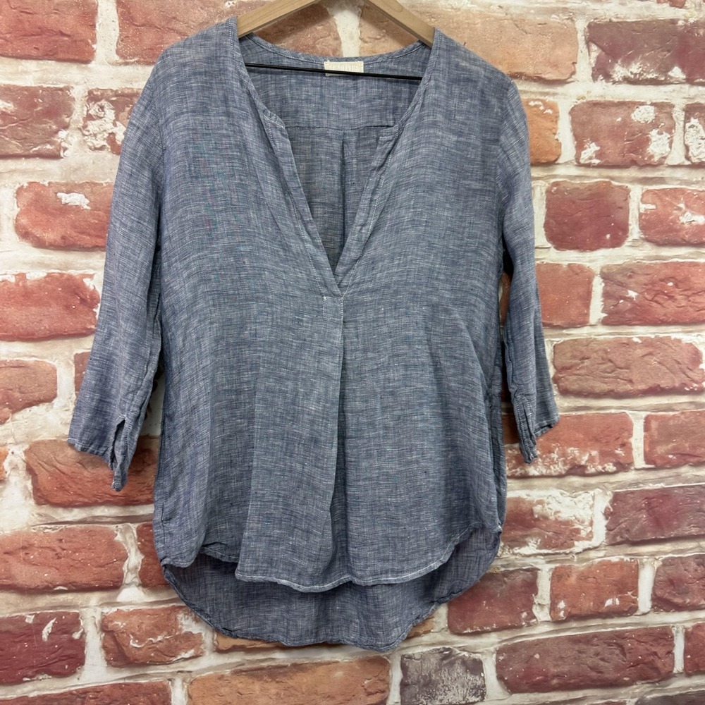CP Shades Top Women's Small Blue Linen Beachy Casual Capsule Pocketed Shirt - Picture 2 of 9
